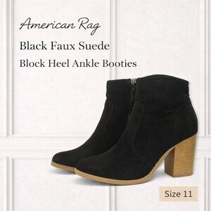 American Rag Black Faux Suede Almond Toe Block Heel Ankle Booties 11